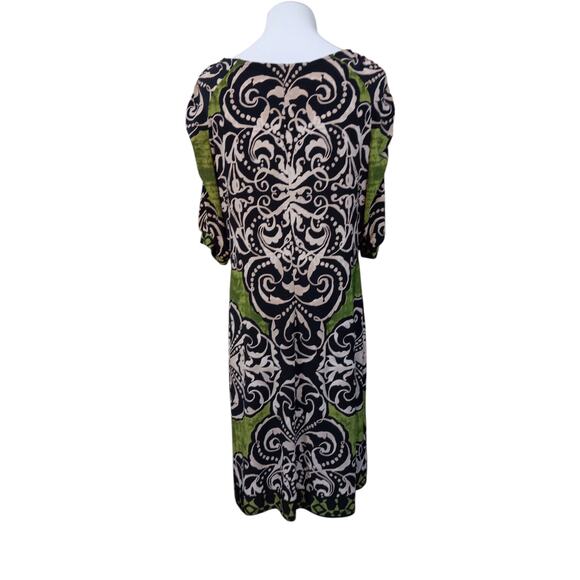NEW DRESSBARN Dress 14 Stretchy Shirred 3/4 Sleeves Colorful Career Office Event - Picture 14 of 15